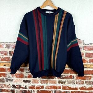 Vintage Proquip Sweater Sz Large Blue Multicolor Stripe Gore Windstopper England